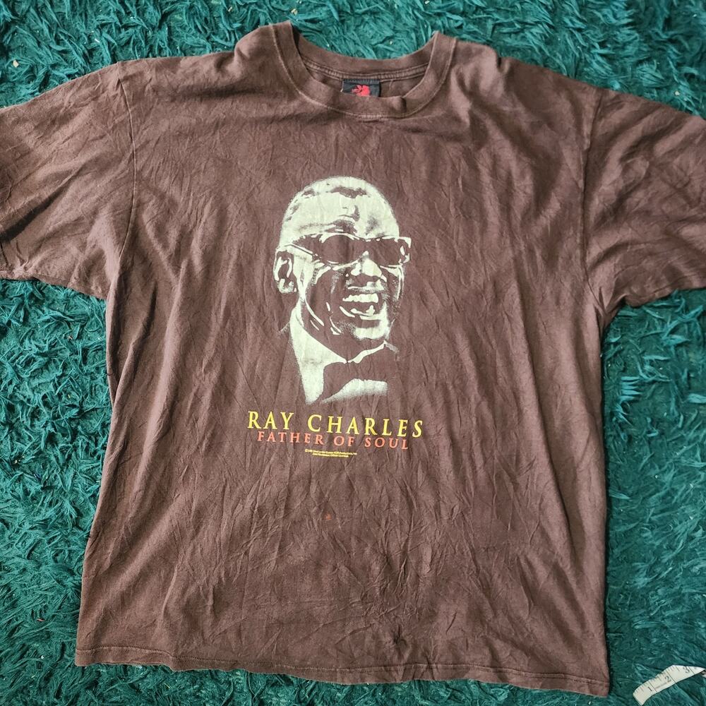 Ray Charles Father of Soul Tee Brown Graphic Shirt Vintage Style Zion XL